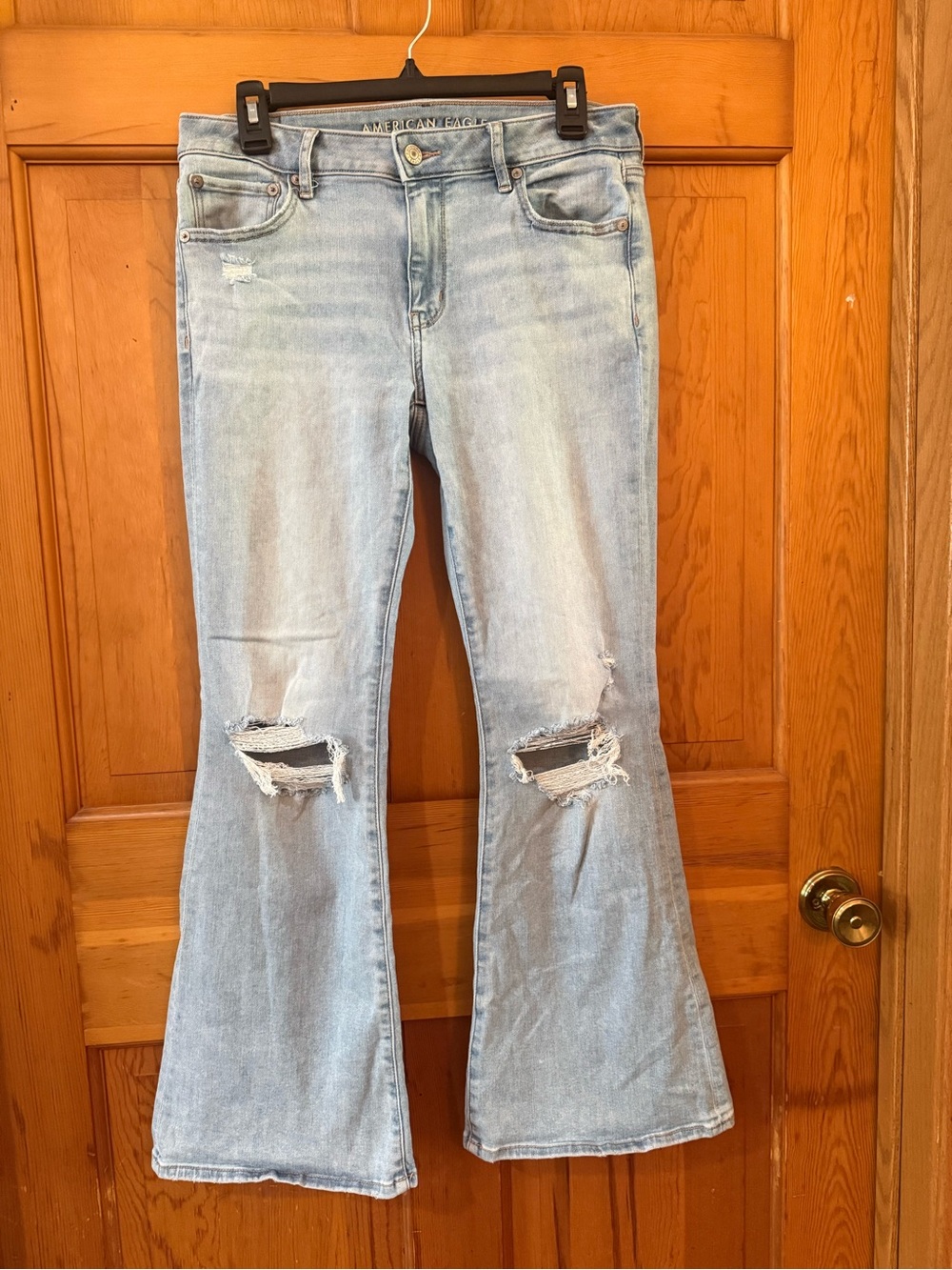 American Eagle Outfitters Light Blue Distressed Flare Jeans